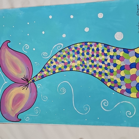 Other - Colorful Abstract Mermaid Tail Art Painting 11 X 14